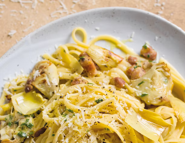 Linguine with Artichokes and Guanciale