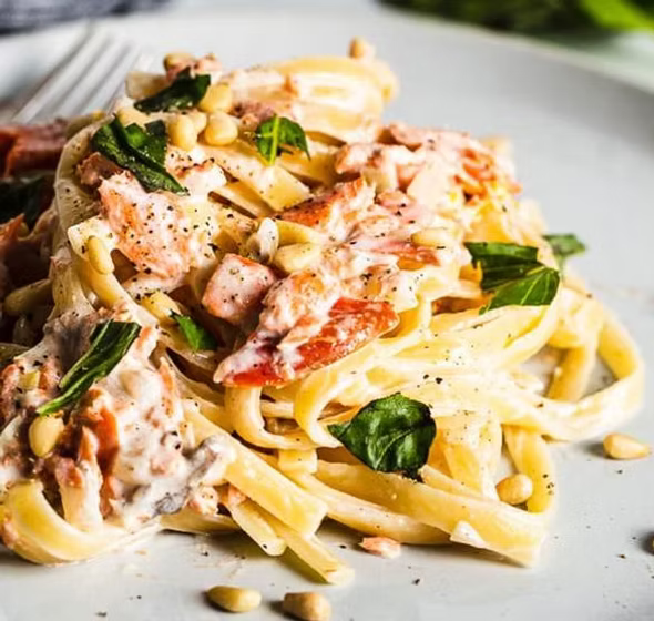 Tagliatelle with Hot Smoked Salmon