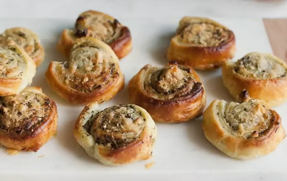 Pastry Snails with Basil Pesto, Grana Padano and Pine Nuts