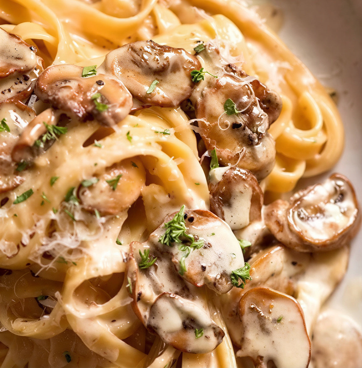 Lemon Fettucine with Sauce of Speck, Mushrooms and Goat Cheese