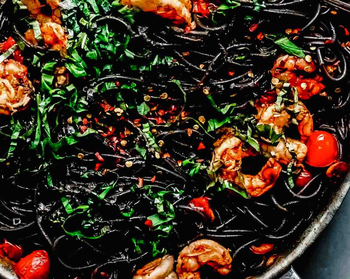 Squid Ink Pasta with Clams and Nduja