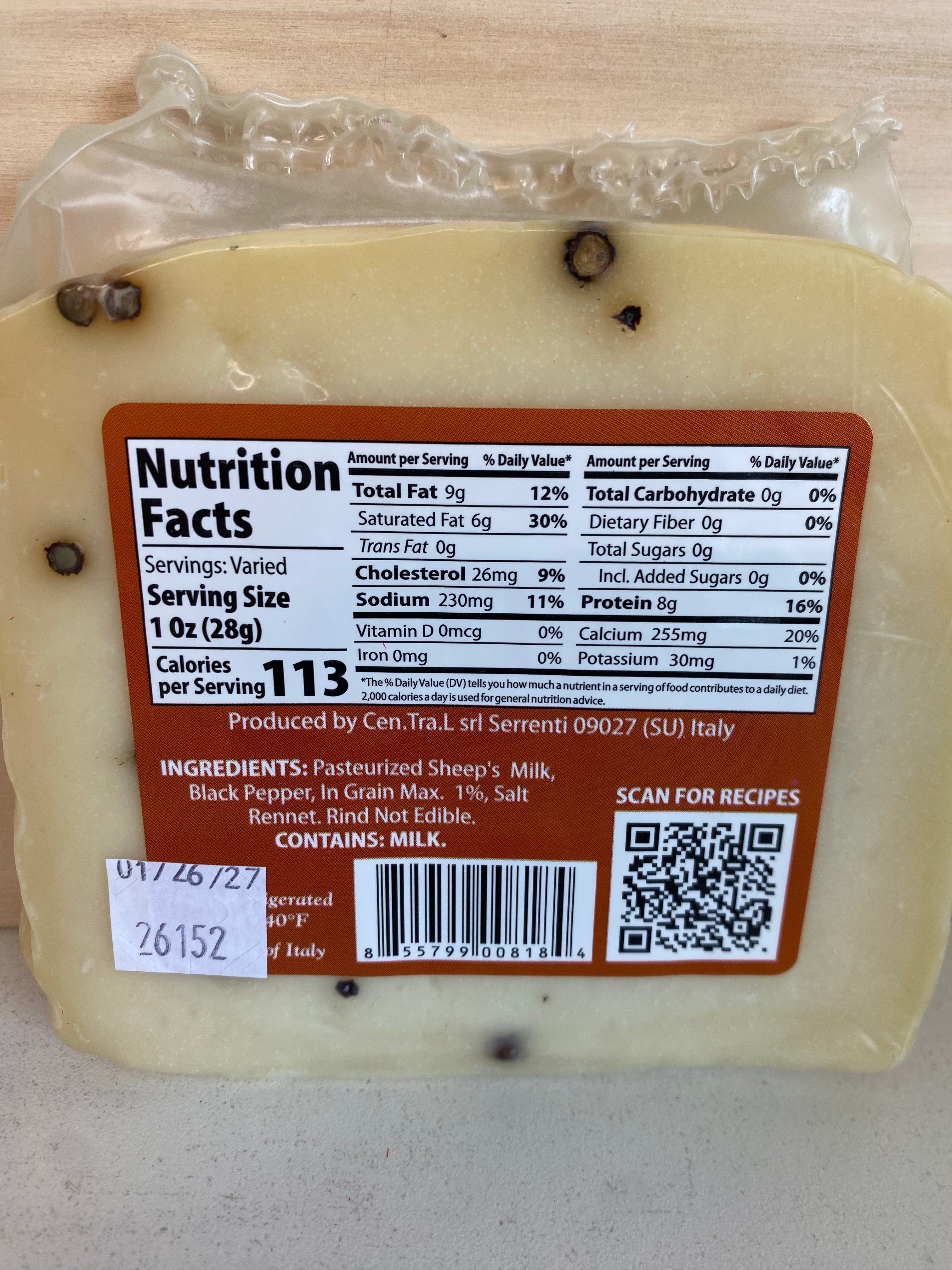 Moliterno Pepato Large Wedge 7 ounce
